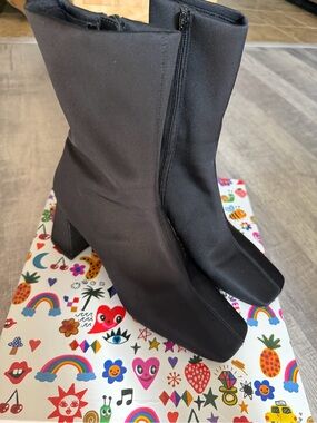 Jeffrey Campbell Black Stretch Ankle Booties with Block Heel